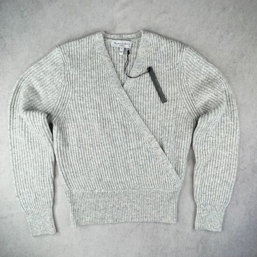 Michael Stars Laurel Sweater Womens XS Petite Gray Wool Sequins V Neck $198 NEW!